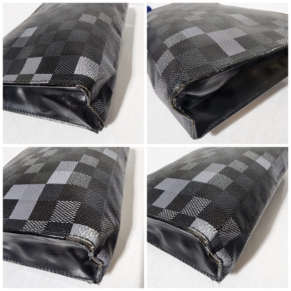 Authentic Louis Vuitton Damier Graphite Pixel Pochette Voyage MM Black Grey - Picture 8 of 10